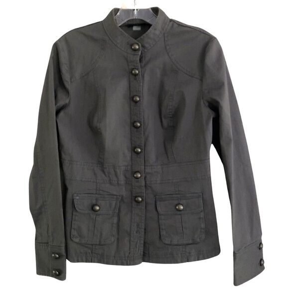 New York Company Gray Military Jacket Womens Sz 6 Y2K Utility Cotton Blazer FLAW - Picture 2 of 16
